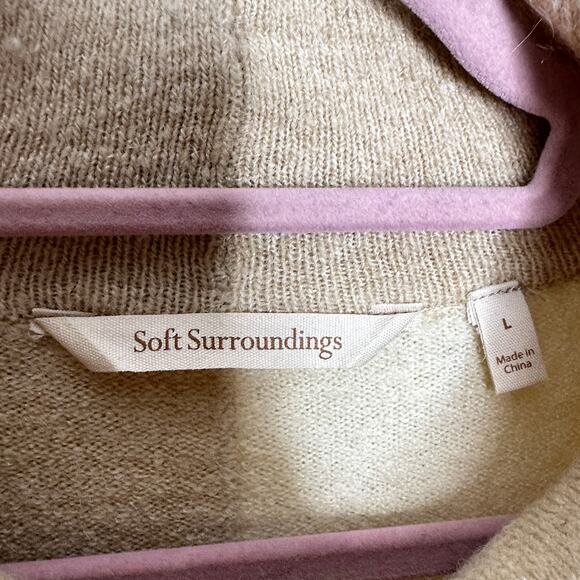 SOFT SURROUNDINGS Quadro Colorblock Turtleneck Sweater Tan Cream {GG49} - Picture 4 of 5